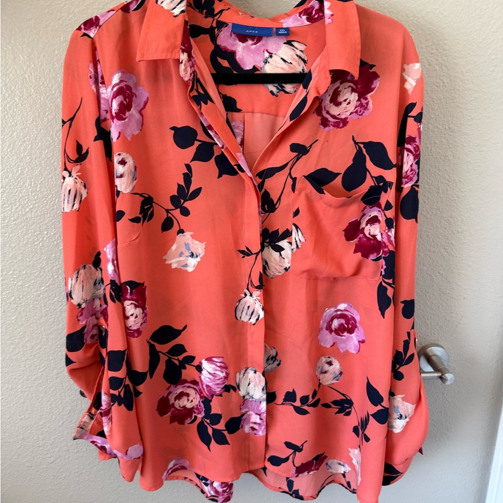 Apt. 9 Coral Floral Blouse
